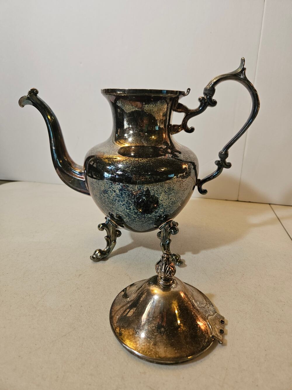 Vintage Silver Plated Teapot Footed Coffee Pot Cottage Victorian Farmhouse Decor
